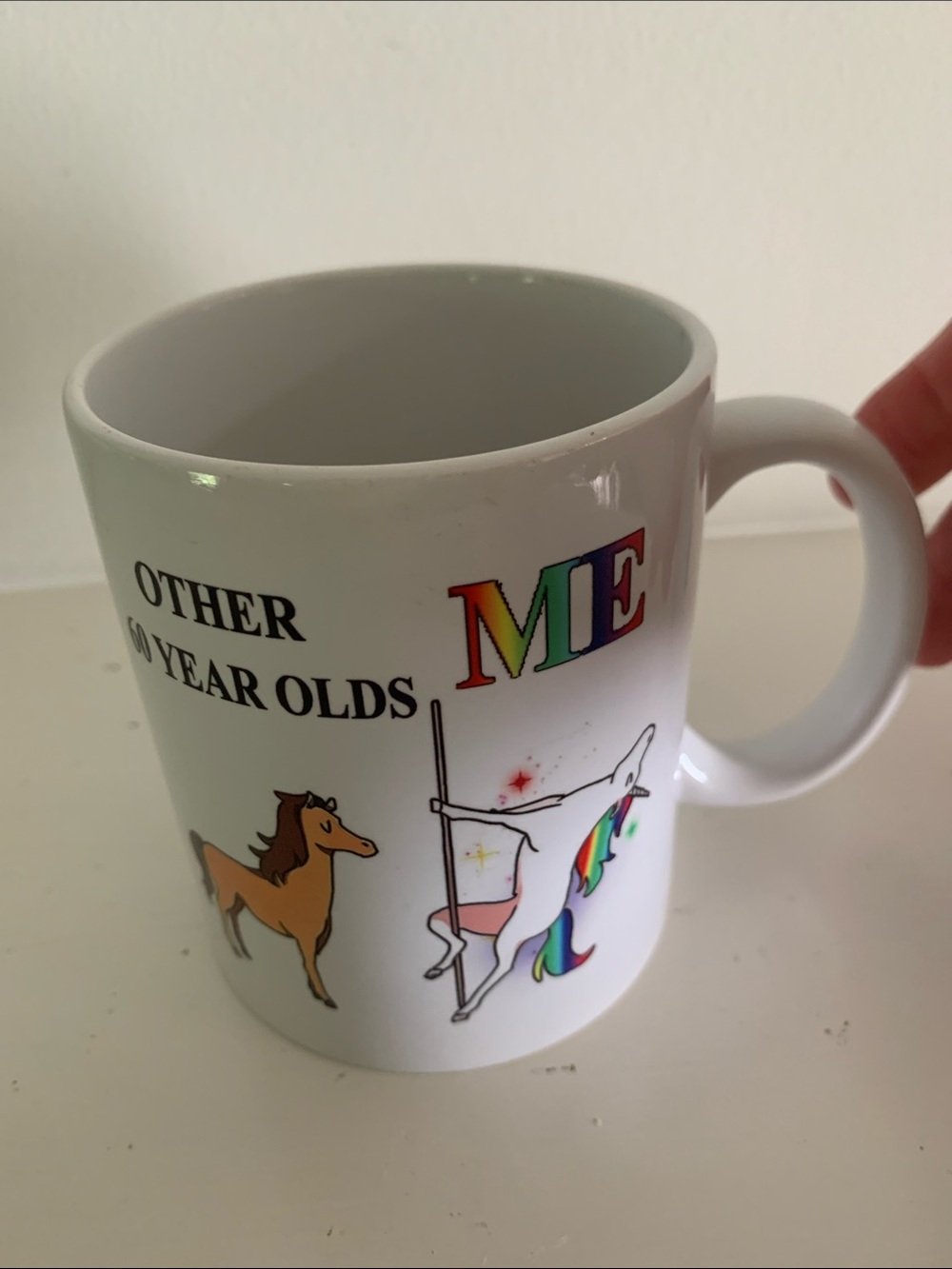 Funny 60th Birthday Gift! White Rainbow Unicorn Novelty Coffee Mug